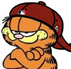 an image of a cartoon cat with a baseball cap on it's head and arms crossed