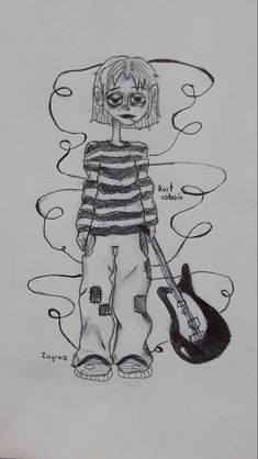 a drawing of a person holding a guitar