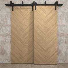 a pair of wooden sliding doors against a wall