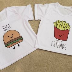 These Adorable Hamburger "Best" And Fries "Frends" Graphic T-Shirts Are Super Cute And Sold As A 2pc Set. I Only Have One Size Which Is Marked A Small But Is Comparable To A Toddler (18mo - 24mo Shirt ) These Shirts Are Brand New Without Tags. These Are Unisex Shirts! I Have Two Sets Currently Available If You Have Further Questions, Please Ask! Best Friends Shirts For 2 Kids, Custom Shirts Diy, Hamburger Fries, Hamburger And Fries, Bff Shirts, Girl Sleepover, Friends Tee, Sleepover Activities, Friends Tshirt