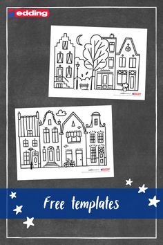 two pictures of houses with stars on them and the words free templates below it