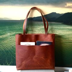 Brown Leather Tote Bag, Laptop Tote, Leather Travel Bag, Brown Leather Totes, Brown Tote, Brown Leather Bag, Leather Projects, Leather Bags Handmade