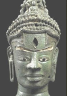 the head of an ancient statue is shown in this image, with text that reads khimer, cambodia