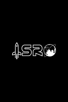 the word srr is written in black and white with a rocket on it's side