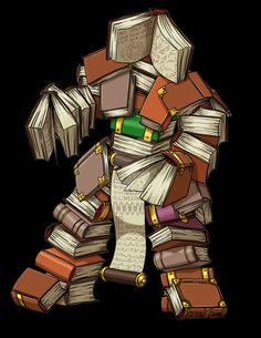 an image of a robot made out of books