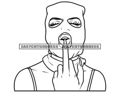 a person wearing a mask with their finger in the mouth