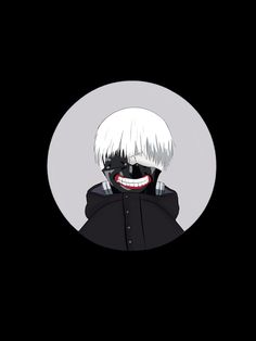 an anime character with white hair and black eyes in a dark room, looking at the camera