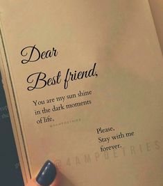 someone is holding up a book with the words dear best friend