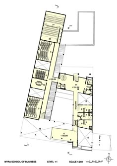 an architectural drawing shows the floor plan for a building with multiple floors and several windows