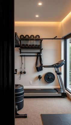 a home gym with treadmills and exercise equipment