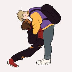 a man with a backpack is holding a teddy bear in his arms and kissing him