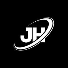 the jh logo is shown on a black background with white letters and an oval shape