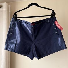 Navy Blue Sailor-Style Shorts With Buttons By Merona. Never Worn, New With Tags! 3 Inch Inseam. Blue Shorts Women, Chino Shorts Women, Womens Chinos, Coral Shorts, Sailor Style, Black And White Shorts, Sailor Fashion, Polka Dot Shorts, Navy Blue Shorts