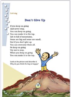 a cartoon character standing on top of a mountain with his hands up in the air