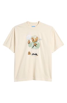 A dapper bear brings signature sporty energy to a graphic T-shirt cut from comfortable cotton in a classic fit. Crewneck Short sleeves 100% cotton Dry clean Imported Casual Cotton T-shirt With Bear Design, Casual White T-shirt With Bear Design, Cotton Graphic Tee With Bear Design, Cut Tshirt, Bear Print, Maternity Shops, Blazer With Jeans, Designer Clothes For Men, Cut Shirts