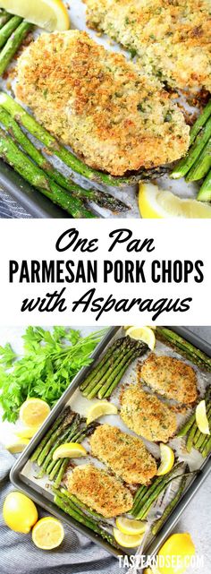 one pan parmesan pork chops with asparagus