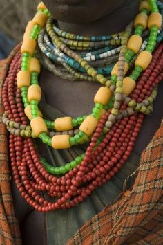 size: 12x8in Photographic Print: Ethiopia: Lower Omo River Basin, Omo Delta, a woman's beaded necklaces by Alison Jones : Large Bead Necklace, African Beads Necklace, River Delta, River Basin, African Beads, Stunning Jewellery, Beaded Necklaces, Ethiopia, High Quality Art Prints