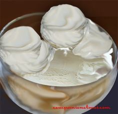 two whipped creams in a glass bowl