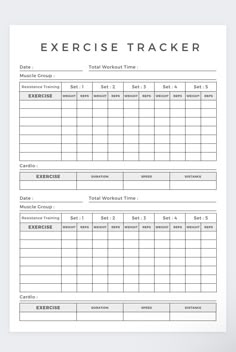 a printable exercise tracker is shown on a white background with the words exercise tracker below it