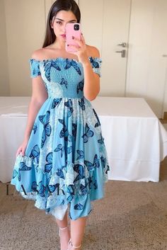 Lasaky - Stylish Off-Shoulder Short Sleeve Maxi Dress with Eye-Catching Print Blue Off-shoulder Casual Dress For Vacation, Dress Elegant Short, Bohemian Summer Dresses, Shirred Dress, Tube Top Dress, Long Sleeve Gown, Flower Print Dress, Midi Dress Summer, Midi Short Sleeve Dress