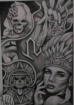 Aztec Warrior Drawing, Aztec Art Drawings, Tatoos Mexican Aztec Designs, Aztec Temple Tattoo Design, Mexican American Tattoos, Aztec Portrait Tattoo, Aztec Warrior Princess Tattoo, Mexican Drawings, Prison Tattoos Mexican