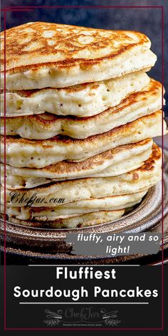 a stack of fluffy pancakes sitting on top of a pan