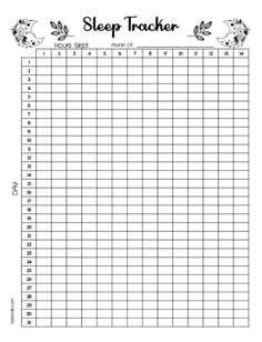 a printable sleep tracker with flowers and leaves on the top, in black and white