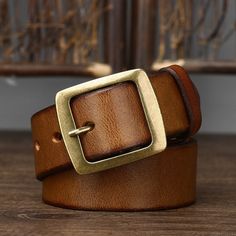 Retro Cowhide Leather Belt - 3.8cm Width Elevate your style with our 3.8cm wide Retro Cowhide Genuine Leather Belt for Men. Crafted with care from premium cowhide leather, this belt exudes timeless charm and durability. Its solid brass copper pin buckle adds a touch of elegance and strength to your ensemble. Whether you're dressing up for a special occasion or adding a finishing touch to your everyday jeans, this belt is the perfect choice. The rich, genuine leather ages beautifully over time, c Handmade Belts, Belt For Men, Leather Product, Fashion Belts, Mens Leather Bag, Genuine Leather Belt