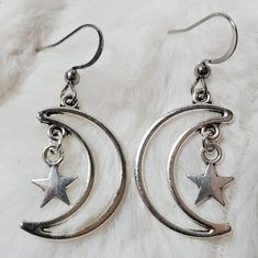 Moon And Star Earrings. Moon Pendant Is Approximately 26x17mm. Brand New Made From Alloy Metals #Moon, #Earrings, #Stars, #Boho Metal Moon-shaped Jewelry With Matching Earrings, Star And Moon Earrings Dangle, Bohemian Silver Star Earrings, Cheap Silver Moon-shaped Earrings, Bohemian Star-shaped Earrings With Moon Charm, Earrings Moon, Moon And Star Earrings, Moon And Star, Moon Earrings