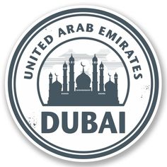 the united arab emirates sticker is shown in black and white with an image of a mosque