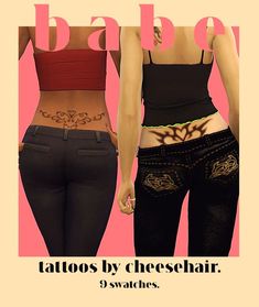 two women with tattoos on their stomachs and the words babe tattoo by cheesehair