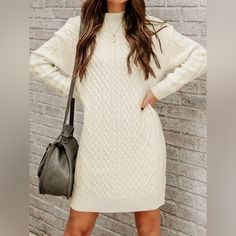 Solid Color Crew Neck Sweater Dress, Casual Long Sleeve Cable Knitted Dress Boutique Brand Boutique Sizing Chart (Size Tags Are In Letters): Standard Sizes: S (4), M (6), L (8/10), Xl (12), Xxl (14) !!*Please Note*!! *This Is A Pre-Order Item And Requires A Longer Than Usual Shipping Time. Please Allow 7-14 Business Days Before Shipping.* Please Consider This Time Frame Before Placing Your Order. Thank You For Your Patience And Understanding, As This Helps Us Manage Our Inventory Levels And Crea Red Off Shoulder Dress, Dress Casual Long, Cable Knit Dress, Silk Tunic Dress, Sweater Dress Casual, Color Crew, Grey Sweater Dress, Long Sleeve Shift Dress, Dress Boutique