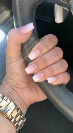 Ombre Nail Designs Natural, Short Faded French Nails, Nails Acrylic Short Ombre, Short Acrylic Nails Ombre French, Natural Ombre Acrylic Nails Short, French Ombre Gel Nails Short, Sns Nails Natural Look, Short And Natural Acrylic Nails, Short Nails Ideas Ombre