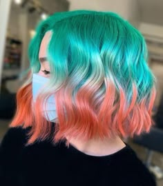 22 Incredible Teal Hair Color Ideas Trending in 2021 Teal Hair Color Ideas, Olivia Hair, Split Dyed Hair, Cute Hair Colors, Peach Hair