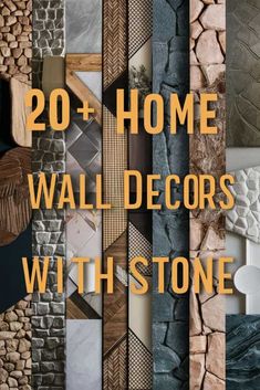 the words 20 + home wall decors with stone on it in gold and black