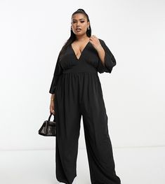 Jumpsuits & Rompers by ASOS Curve One-piece wonder Plunge neck Kimono sleeves Button-keyhole back Wide leg Regular fit Jumpsuit Styles, Outfit Party, Culotte Jumpsuit, Kimono Sleeves, Asos Curve, Drop Top, Kimono Sleeve, Sunglasses Shop, Winter Accessories