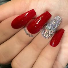 Red Nails Glitter, Red Acrylic Nails, Leopard Nails, Red Nail Designs, Colorful Nails, Coffin Shape Nails, Christmas Nails Acrylic, Red Nail, Summer Nails Colors