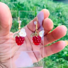 Lovely handmade berry earrings, I used cute strawberry charms , acrylic leaf charms and little white flowers  Measures about 1,5 inches long  I also used nickel free earwires  Really cute and a great gift for a gardener and a teen Bridal Shower Summer, Berry Earrings, Strawberry Charm, Romantic Earrings, Fruit Earrings, Summer Earrings, Cute Strawberry, Cute Fruit, Summer Earring