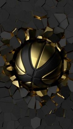 a golden basketball ball breaking through the wall