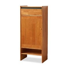 a wooden cabinet with an open door on the bottom and one drawer at the top