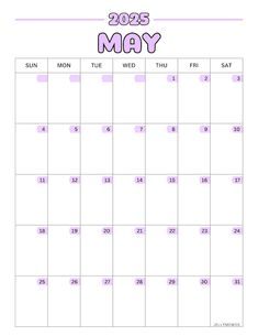 a calendar for may with the holidays in purple