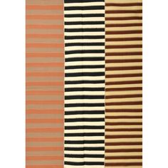 four different striped rugs in various colors and sizes, each with an orange stripe