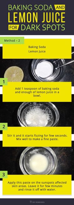 Baking Soda Lemon Juice, Jus Lemon, Brown Spots On Skin, Baking Soda And Lemon, Facial Treatments, Brown Spots Removal, Brown Spots On Face, Skin Shine, Skin Spots