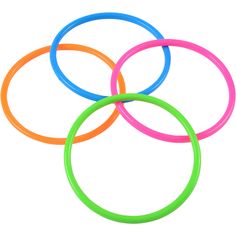 four different colored plastic rings on a white background with clipping for text or image