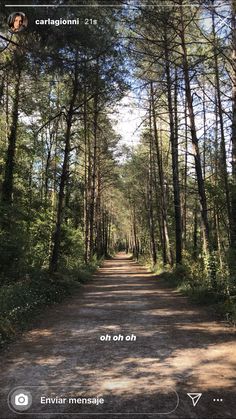 a dirt road surrounded by tall trees and lots of leaves on both sides, with an instagram caption that reads enviair mensae