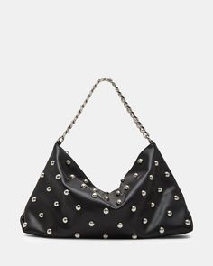 Introducing the RANDYY bag, the perfect blend of style and functionality. This slouchy studded hobo shoulder bag features a chic curb chain strap for added elegance. Stay organized and on-trend with this versatile piece that effortlessly transitions from day to night. Studded shoulder bag Top zipper closure Soft slouchy hobo style Curb chain strap Shoulder strap: 12 inches 8.6in H x 14in W x 3in D Synthetic materials Duster bag included Imported Hobo Style, Synthetic Materials, 2 Inch Heels, Stay Organized, Dillard's, Curb Chain, Amazon Fashion, Fun Bags, Hobo Bag