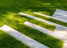 some concrete steps in the grass on a sunny day