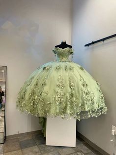 2024 Off the Shoulder 3D Flowers Plus Size Sage Green Quinceanera Dresses MyChicDress Sage Green Quinceanera Dresses, Sage Green Quinceanera, Green Quinceanera Dress, Lavender Prom Dress Long, Gown Sleeves, Princess Sweet 16, Green Quinceanera Dresses, Green Quinceanera, Quinceanera Themes Dresses