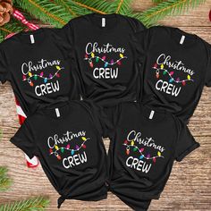 Christmas Crew Tee, Family Matching, Holiday Outfit, Festive Family Shirts, Christmas Group T-shirt Get ready for the holidays with this Christmas Crew Tee, perfect for family matching! This festive design is ideal for creating memorable family moments during the holiday season. Bring everyone together in style with this fun and cozy Christmas group t-shirt. We are trying to use always the highest quality brands like Bella Canvas and Gildan when they are available. Therefore the blend can slightly change due to stock levels. How to Order a T-Shirt: Review all the photos carefully. Choose your T-shirt color. Select your size. Click "Add to Cart." You can return to add more colors or complete your purchase. Click "Proceed to Checkout." Your custom shirt will be ready to ship within 1-3 busin Family Matching Festive Crew Neck T-shirt, Black Short Sleeve T-shirt For Festive Occasions, Family Matching Crew Neck T-shirt For Holiday, Family Matching Holiday T-shirt With Crew Neck, Trip Shirts, Matching Christmas Shirts, Matching Tees, Festive Design, Holiday Outfit