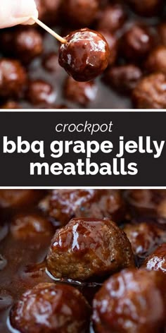 the crockpot bbq grape jelly meatballs are ready to be eaten and served